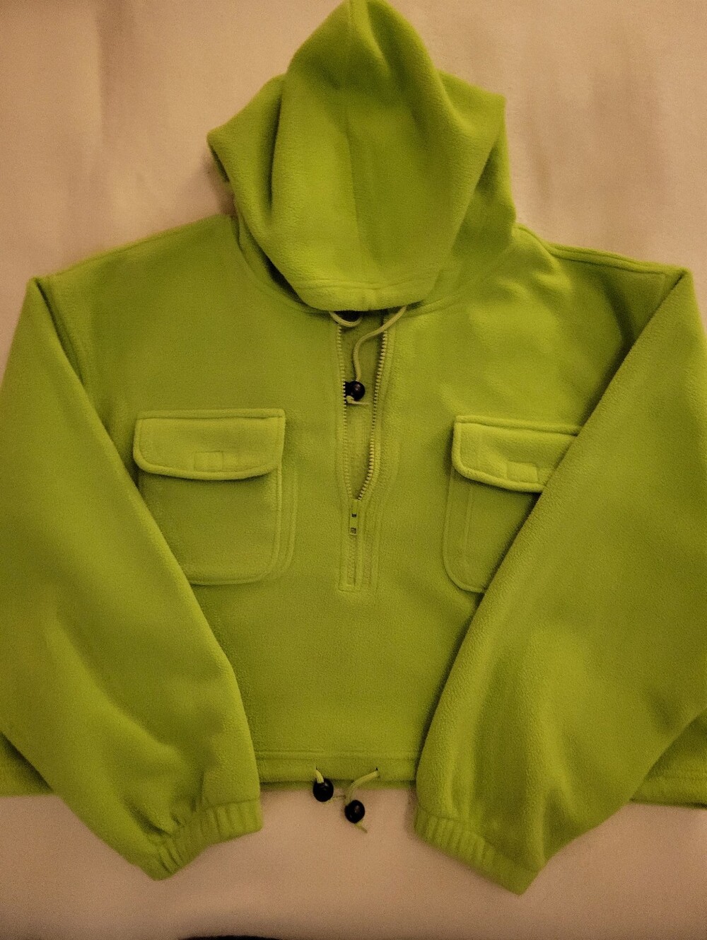 Vintage VS Victoria's Secret Lime Green Fleece Hoodie Pullover Size L